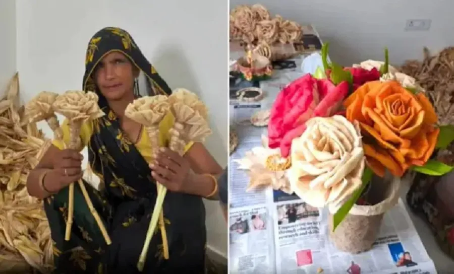 Viral Video: મકાઈની છાલમાંથી બનાવેલું અનોખું ફૂલદાન 2 Viral Video