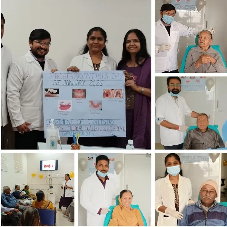 ગાંધીનગર GMERS જનરલ હોસ્પિટલમાં વિશ્વ પ્રોસ્ટ્હોડોન્ટિસ્ટ દિવસ નિમિત્તે વડીલો માટે વિશેષ દંત જાગૃતિ અને આરોગ્ય તપાસ કાર્યક્રમ 2 GMERS Gandhinagar Prosthodontist Day Geriatric Care.jpeg