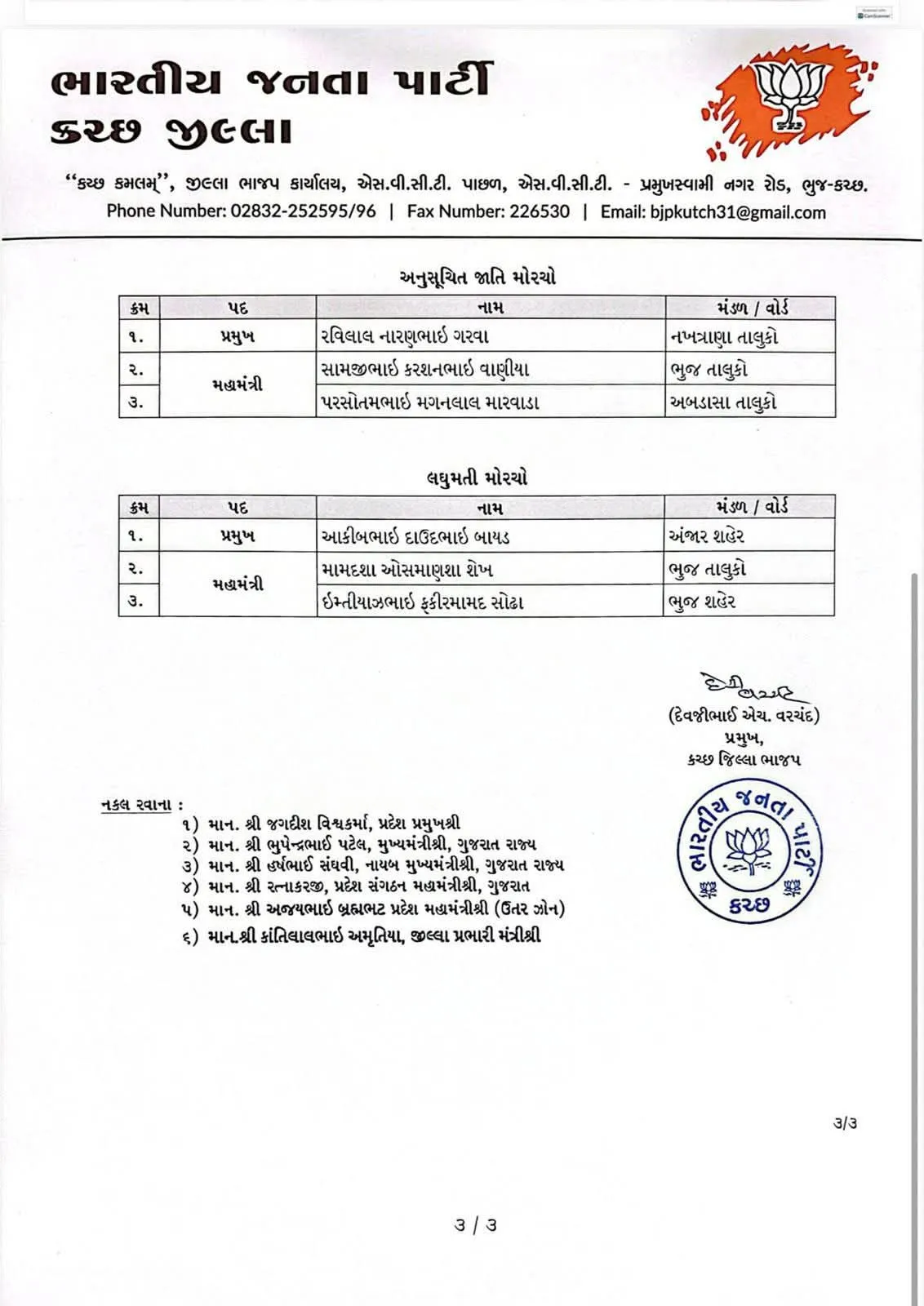 Kutch કચ્છ જિલ્લા ભાજપના સંગઠન માળખાની જાહેરાત: યુવા અને અનુભવી ચહેરાઓને મળી મહત્વની જવાબદારી 4 1007488947.jpg