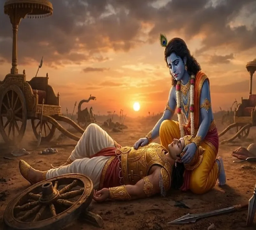 મહાભારતની સૌથી કરુણ ક્ષણ: જ્યારે 'દાનવીર' કર્ણના મૃત્યુ પર ભગવાન શ્રીકૃષ્ણની આંખોમાં આંસુ આવ્યા 2 Karna.jpg
