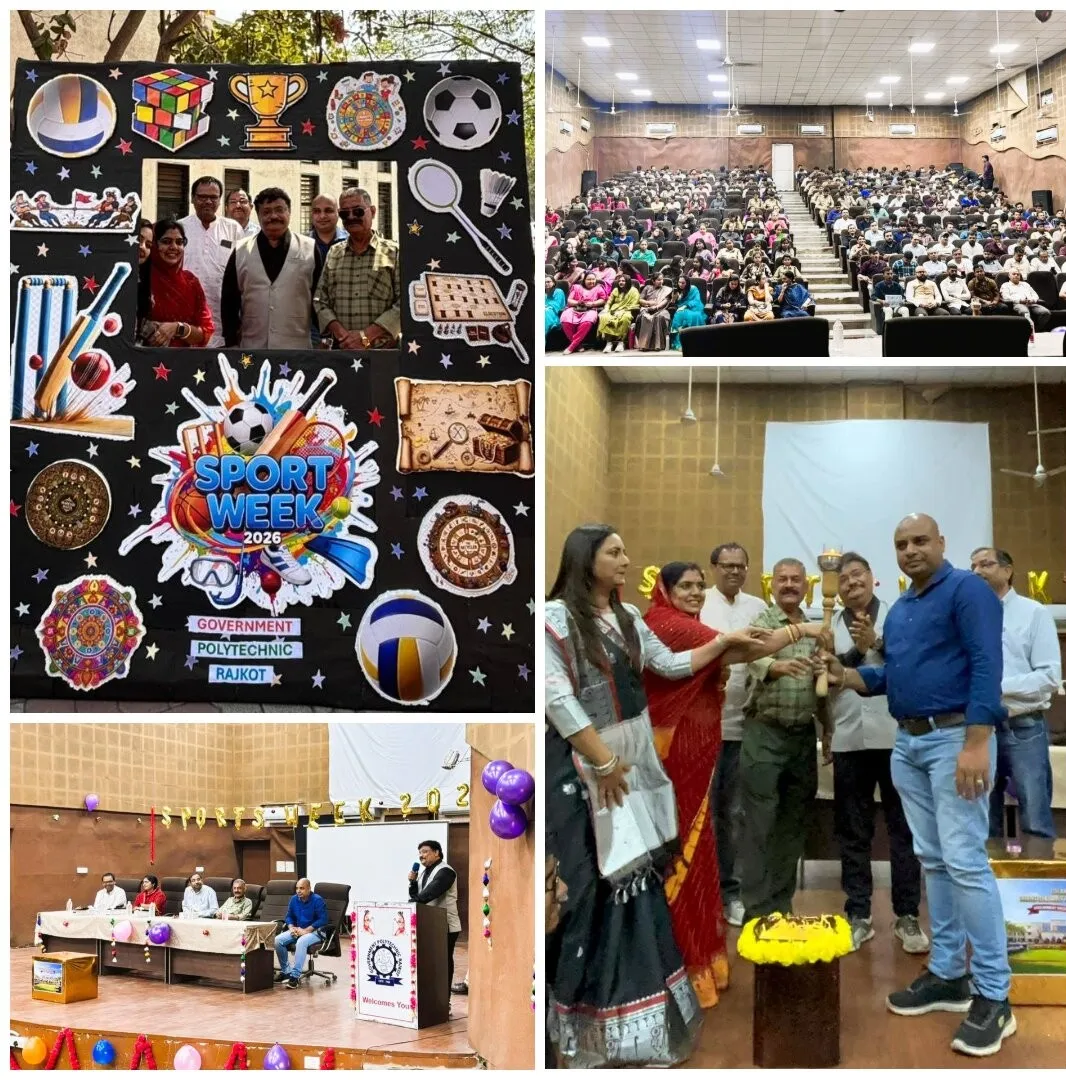 સરકારી પોલીટેકનિક રાજકોટ ખાતે ૯૫૦થી વધુ વિદ્યાર્થીઓની ભાગીદારી સાથે સ્પોર્ટ્સ વીકનો ઉત્સાહભેર શુભારંભ 2 Rajkot Government Polytechnic Sports Week 2026 1.png