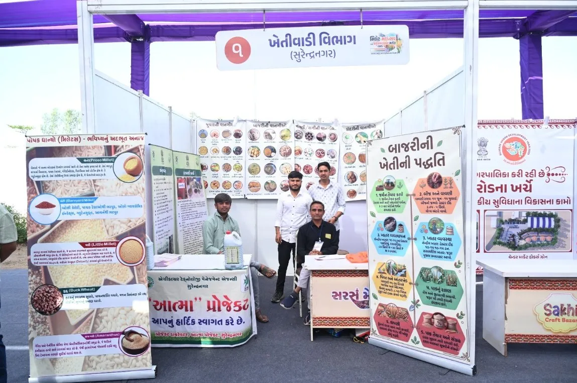 પ્રાકૃતિક ખેતી અને મિલેટના ફાયદાઓ અંગે સુરેન્દ્રનગરમાં વિશેષ સ્ટોલ 2 Surendranagar Millet Natural Farming Awareness ATMA.jpeg