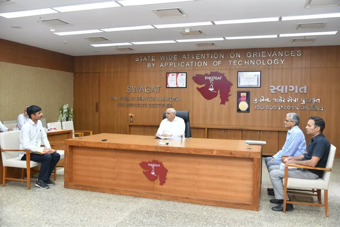 રાજ્ય સ્વાગત કાર્યક્રમમાં મુખ્યમંત્રી ભૂપેન્દ્ર પટેલે નાગરિકોની રજૂઆતો સાંભળી ત્વરિત નિવારણ માટે તંત્રને કડક સૂચનાઓ આપી 2 Gujarat State SWAGAT March 2026 1.jpeg