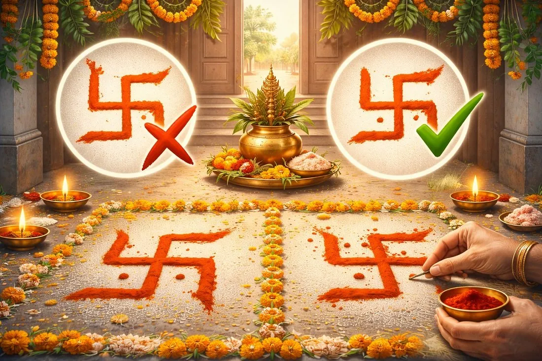 સ્વસ્તિક બનાવતી વખતે શું તમે પણ કરી રહ્યા છો આ ગંભીર ભૂલ? શુભને બદલે મળી શકે છે અશુભ ફળ 2 Swastik Symbol