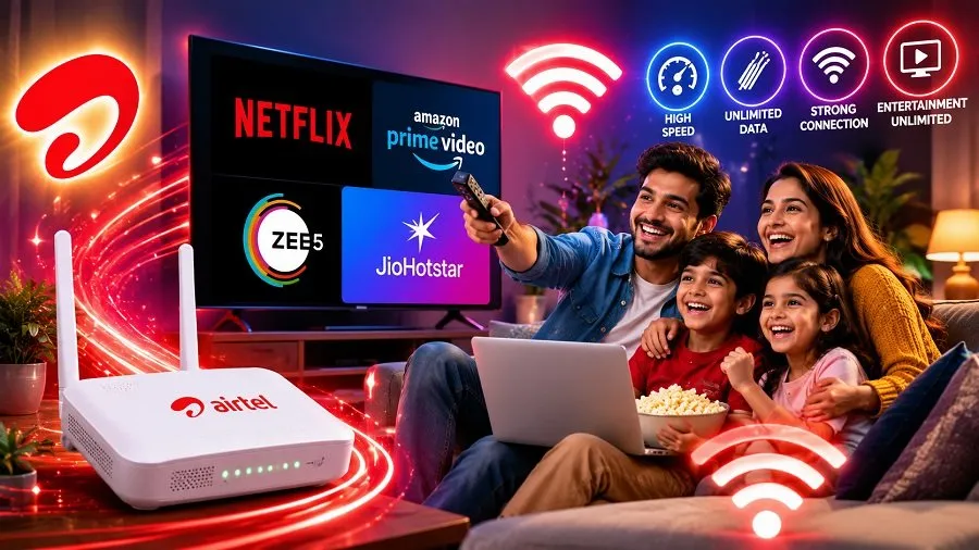 એરટેલનો પૈસા વસૂલ બ્રોડબેન્ડ પ્લાન! Netflix, Amazon Prime, ZEE5 અને JioHotstar બધું જ મળશે બિલકુલ ફ્રી 2 Airtel Broadband Plan